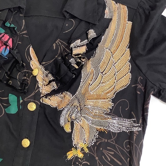 COOGI Eagle and Roses V-neck embellished fitted dress Size L EUC - Picture 3 of 16